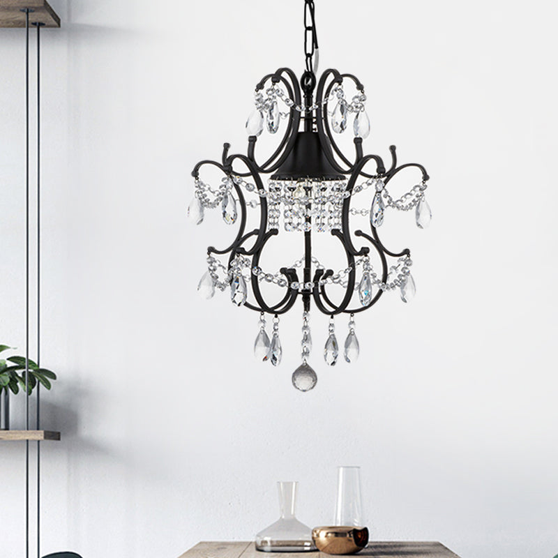 Lantern Pendant Light Fixture Vintage Iron Frame 1 Light Black Ceiling Light with Crystal Accent Clearhalo 'Ceiling Lights' 'Glass shade' 'Glass' 'Modern Pendants' 'Modern' 'Pendant Lights' 'Pendants' Lighting' 559981