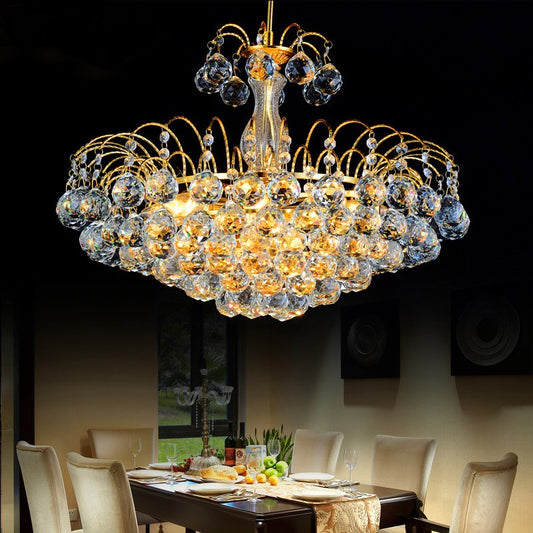 Faceted Crystal Ball Round Chandelier Lamp Modern 3 Lights Gold Pendant Light Fixture Gold Clearhalo 'Ceiling Lights' 'Chandeliers' 'Modern Chandeliers' 'Modern' Lighting' 559985