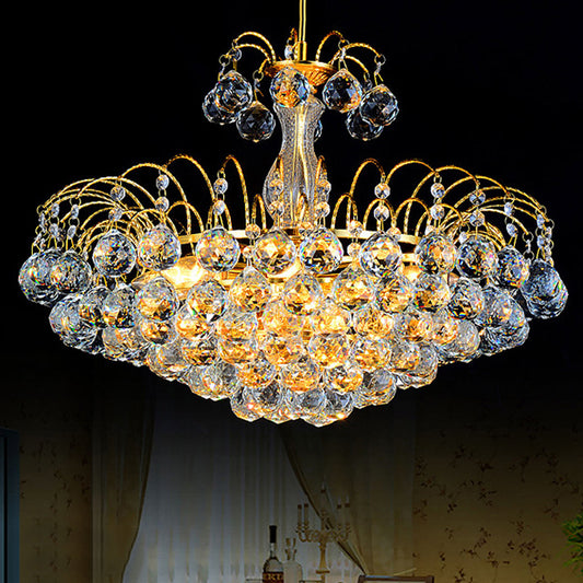 Faceted Crystal Ball Round Chandelier Lamp Modern 3 Lights Gold Pendant Light Fixture Clearhalo 'Ceiling Lights' 'Chandeliers' 'Modern Chandeliers' 'Modern' Lighting' 559986