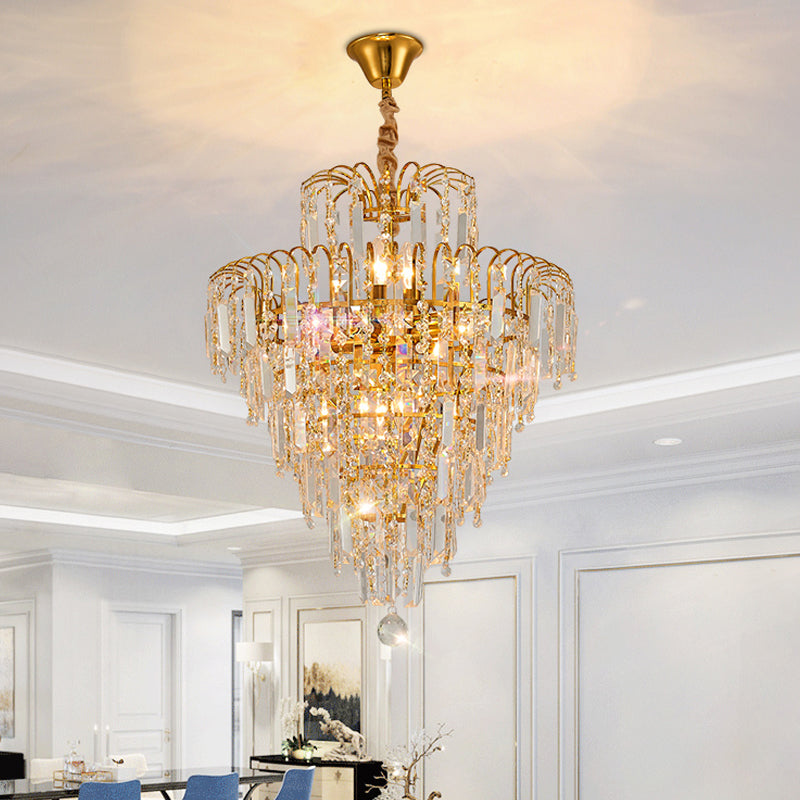 Tiered Hanging Ceiling Light Modernist Crystal 4 Lights Gold Chandelier Light for Dining Room Clearhalo 'Ceiling Lights' 'Chandeliers' 'Modern Chandeliers' 'Modern' Lighting' 559991