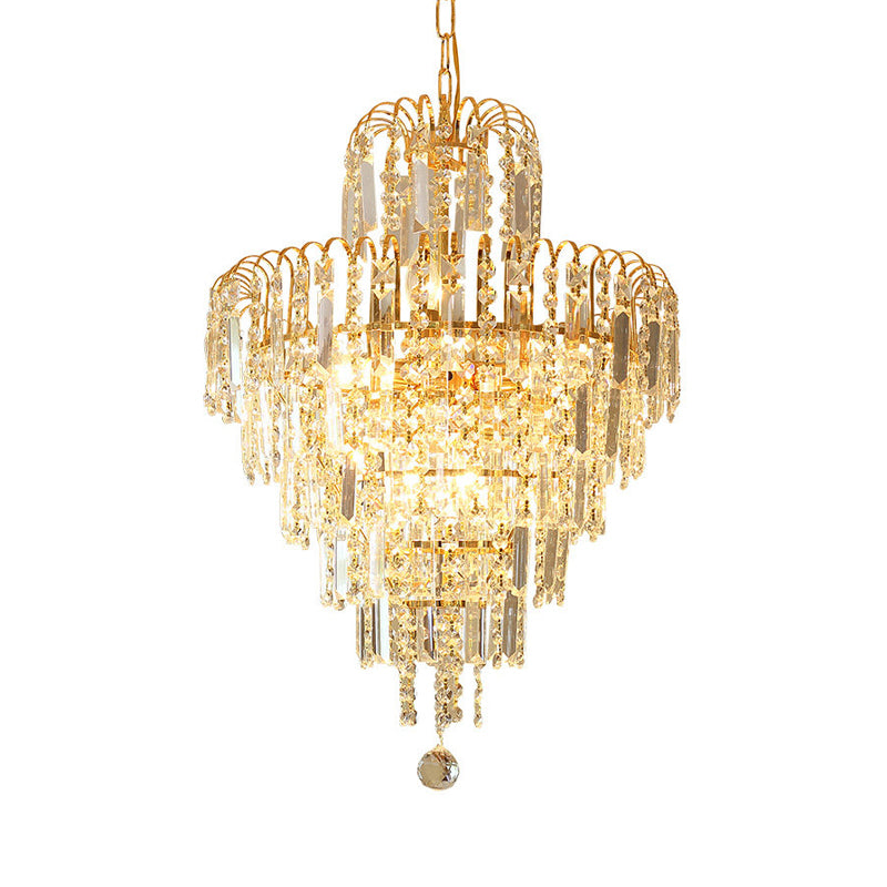 Tiered Hanging Ceiling Light Modernist Crystal 4 Lights Gold Chandelier Light for Dining Room Clearhalo 'Ceiling Lights' 'Chandeliers' 'Modern Chandeliers' 'Modern' Lighting' 559993