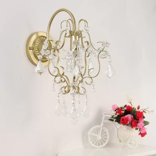 Bent Arm Frame Wall Mount Lamp Rustic Metal 1 Light Gold Sconce Light with Crystal Accent Gold Clearhalo 'Cast Iron' 'Glass' 'Industrial' 'Modern wall lights' 'Modern' 'Tiffany' 'Traditional wall lights' 'Wall Lamps & Sconces' 'Wall Lights' Lighting' 559995