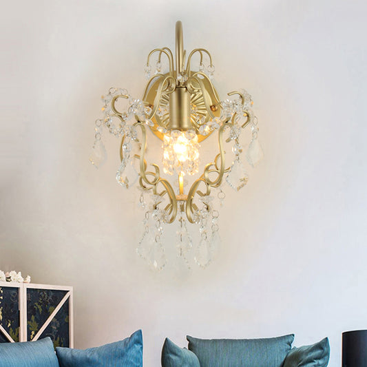 Bent Arm Frame Wall Mount Lamp Rustic Metal 1 Light Gold Sconce Light with Crystal Accent Clearhalo 'Cast Iron' 'Glass' 'Industrial' 'Modern wall lights' 'Modern' 'Tiffany' 'Traditional wall lights' 'Wall Lamps & Sconces' 'Wall Lights' Lighting' 559996