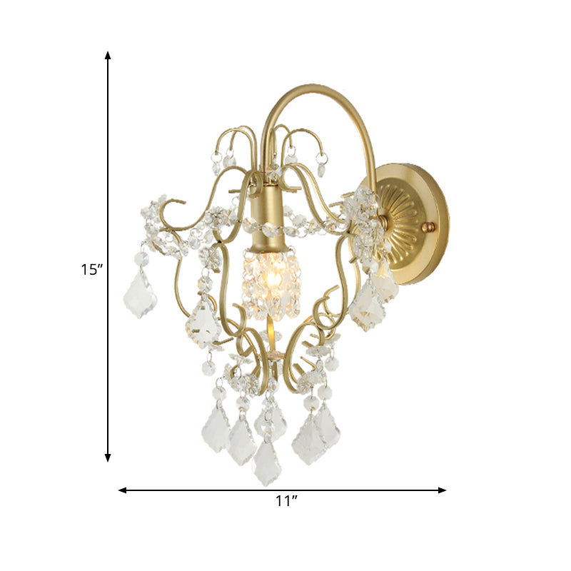 Bent Arm Frame Wall Mount Lamp Rustic Metal 1 Light Gold Sconce Light with Crystal Accent Clearhalo 'Cast Iron' 'Glass' 'Industrial' 'Modern wall lights' 'Modern' 'Tiffany' 'Traditional wall lights' 'Wall Lamps & Sconces' 'Wall Lights' Lighting' 559999