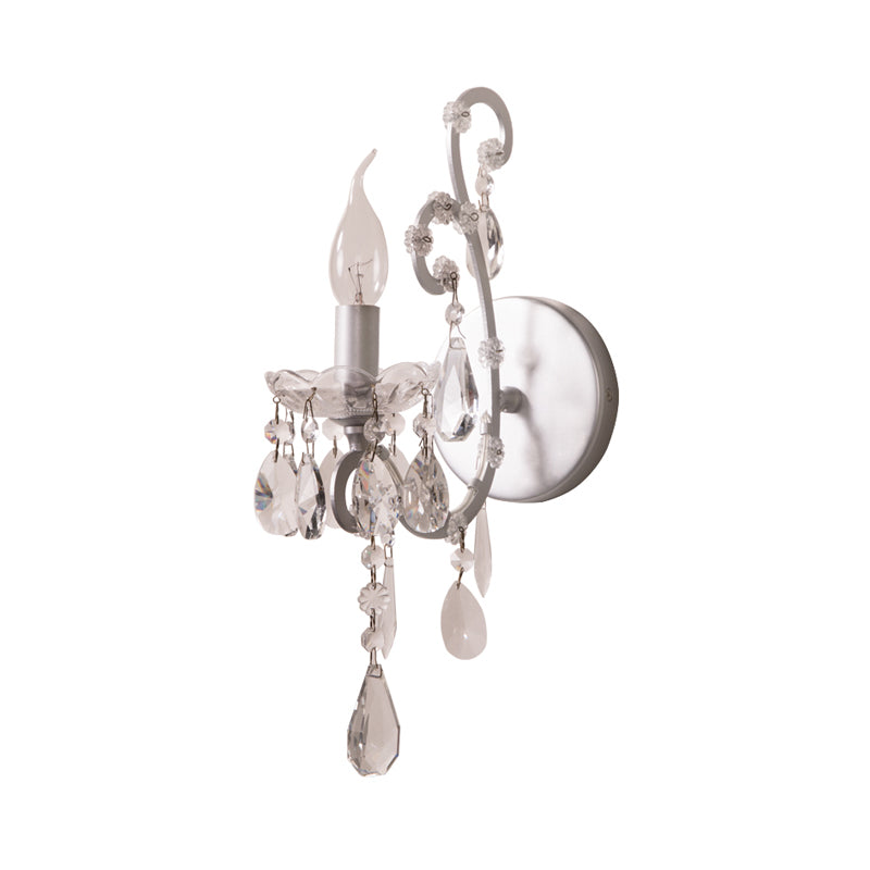 Modern Candelabra Wall Mount Light Metal 1 Light Corridor Sconce Light with Crystal Drop in Silver/Gold Clearhalo 'Modern wall lights' 'Modern' 'Wall Lamps & Sconces' 'Wall Lights' Lighting' 560002