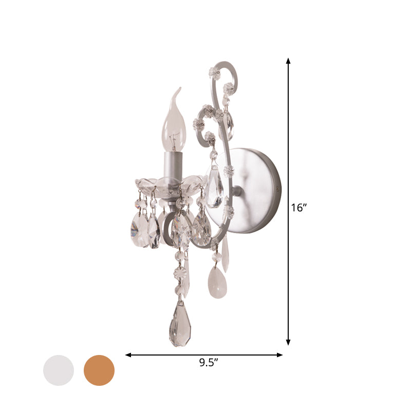 Modern Candelabra Wall Mount Light Metal 1 Light Corridor Sconce Light with Crystal Drop in Silver/Gold Clearhalo 'Modern wall lights' 'Modern' 'Wall Lamps & Sconces' 'Wall Lights' Lighting' 560004