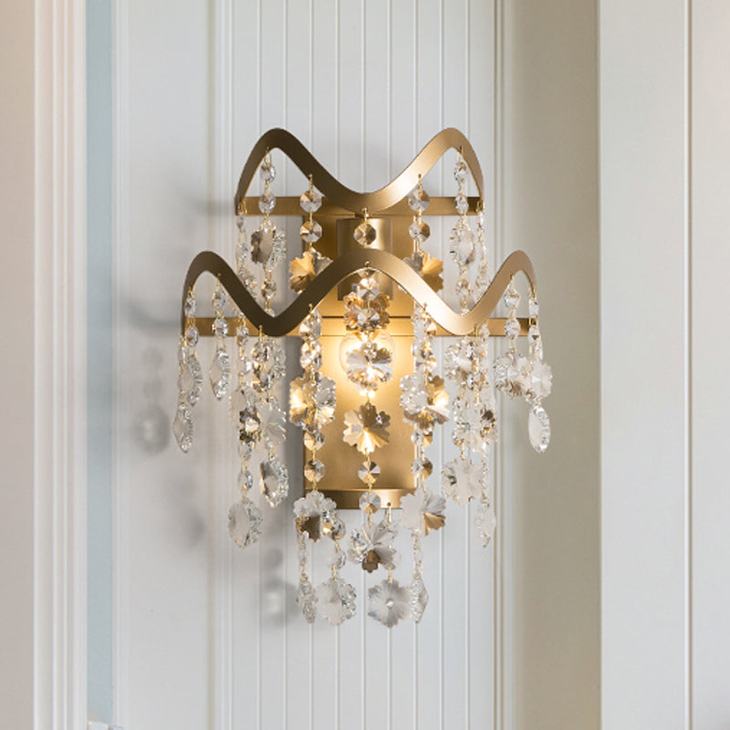 Wave Sconce Light Postmodern Metal 1 Light Gold Wall Mount Light with Flower Crystal/Shell Accent Clearhalo 'Modern wall lights' 'Modern' 'Wall Lamps & Sconces' 'Wall Lights' Lighting' 560020