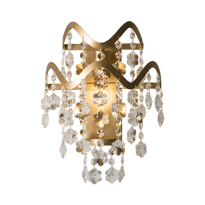 Wave Sconce Light Postmodern Metal 1 Light Gold Wall Mount Light with Flower Crystal/Shell Accent Clearhalo 'Modern wall lights' 'Modern' 'Wall Lamps & Sconces' 'Wall Lights' Lighting' 560021