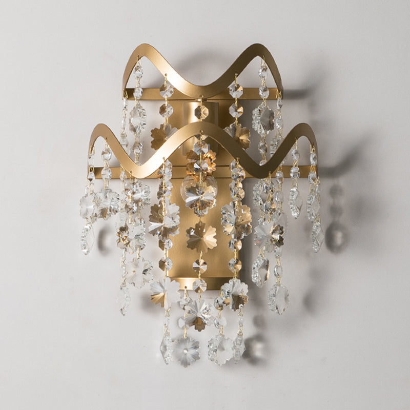 Wave Sconce Light Postmodern Metal 1 Light Gold Wall Mount Light with Flower Crystal/Shell Accent Clearhalo 'Modern wall lights' 'Modern' 'Wall Lamps & Sconces' 'Wall Lights' Lighting' 560022