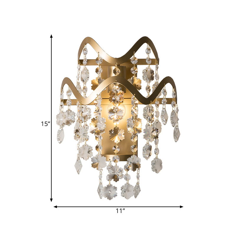 Wave Sconce Light Postmodern Metal 1 Light Gold Wall Mount Light with Flower Crystal/Shell Accent Clearhalo 'Modern wall lights' 'Modern' 'Wall Lamps & Sconces' 'Wall Lights' Lighting' 560023