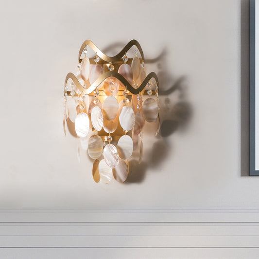 Wave Sconce Light Postmodern Metal 1 Light Gold Wall Mount Light with Flower Crystal/Shell Accent Gold B Clearhalo 'Modern wall lights' 'Modern' 'Wall Lamps & Sconces' 'Wall Lights' Lighting' 560024