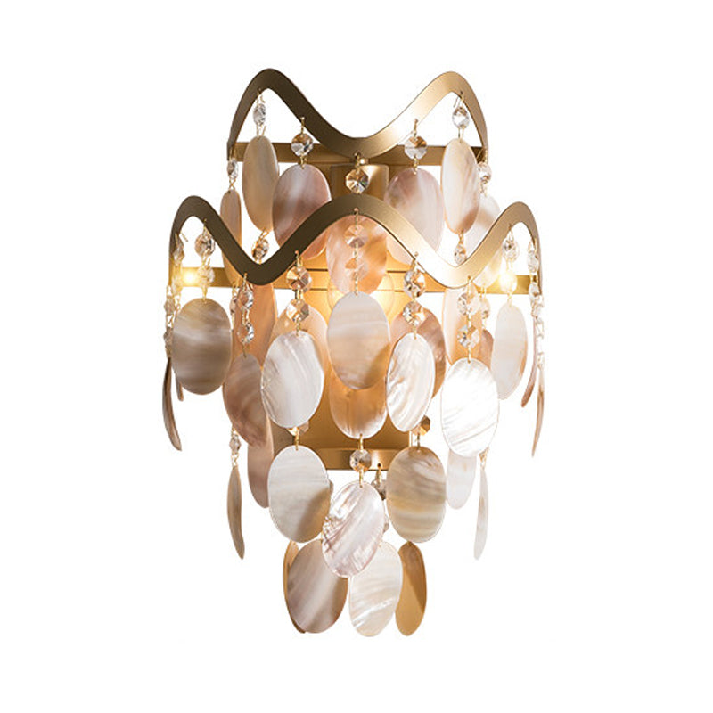 Wave Sconce Light Postmodern Metal 1 Light Gold Wall Mount Light with Flower Crystal/Shell Accent Clearhalo 'Modern wall lights' 'Modern' 'Wall Lamps & Sconces' 'Wall Lights' Lighting' 560026