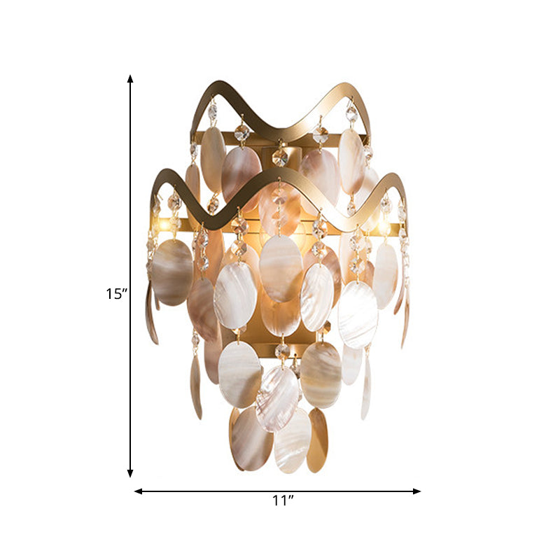 Wave Sconce Light Postmodern Metal 1 Light Gold Wall Mount Light with Flower Crystal/Shell Accent Clearhalo 'Modern wall lights' 'Modern' 'Wall Lamps & Sconces' 'Wall Lights' Lighting' 560028