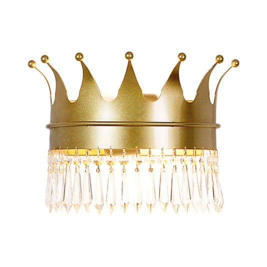Golden Crown Wall Light Sconce Vintage Stylish 2 Lights Metal Wall Lamp with Clear Crystal Decoration Clearhalo 'Cast Iron' 'Glass' 'Industrial' 'Modern wall lights' 'Modern' 'Tiffany' 'Traditional wall lights' 'Wall Lamps & Sconces' 'Wall Lights' Lighting' 560059