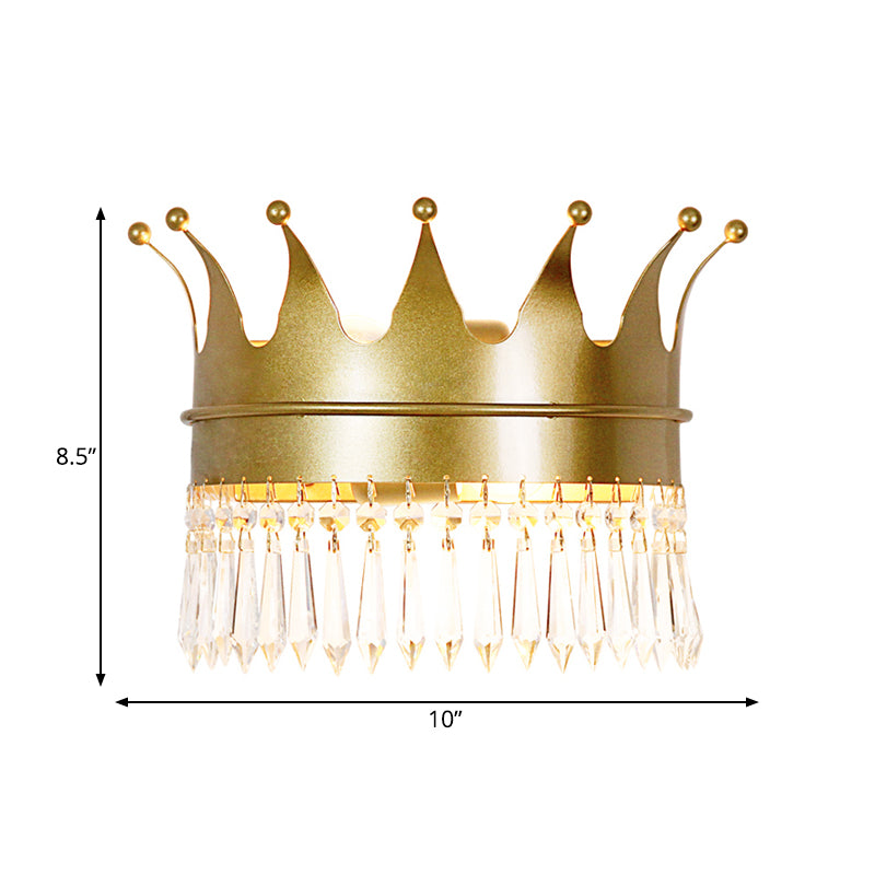 Golden Crown Wall Light Sconce Vintage Stylish 2 Lights Metal Wall Lamp with Clear Crystal Decoration Clearhalo 'Cast Iron' 'Glass' 'Industrial' 'Modern wall lights' 'Modern' 'Tiffany' 'Traditional wall lights' 'Wall Lamps & Sconces' 'Wall Lights' Lighting' 560060