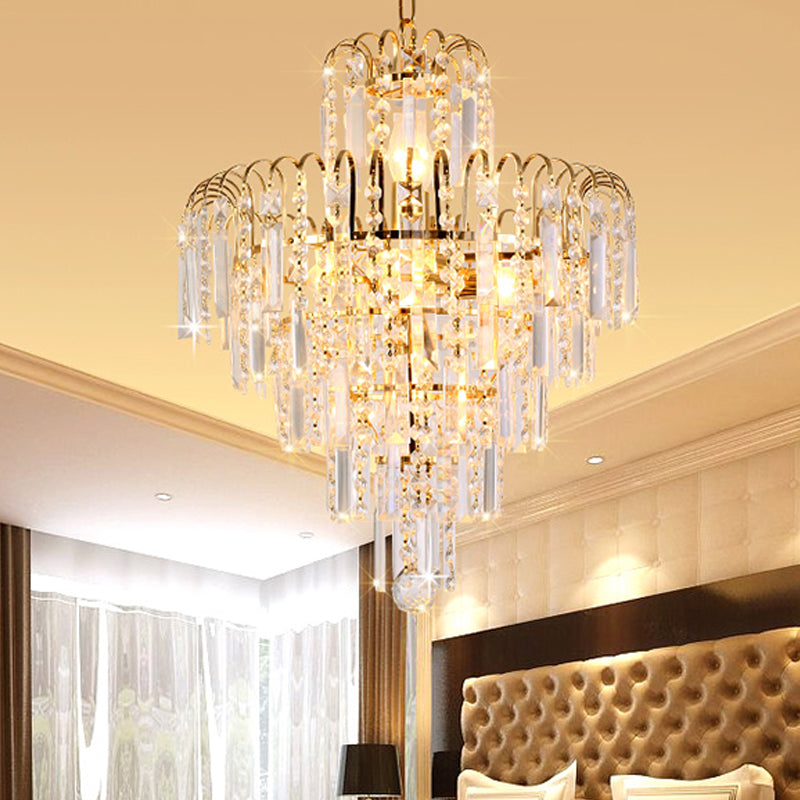 Modern Tiered Crystal Hanging Light Fixture 4/6/11 Lights Ceiling Light for Dining Room in Gold, 16"/18"/23.5" wide Clearhalo 'Ceiling Lights' 'Chandeliers' 'Modern Chandeliers' 'Modern' Lighting' 560107