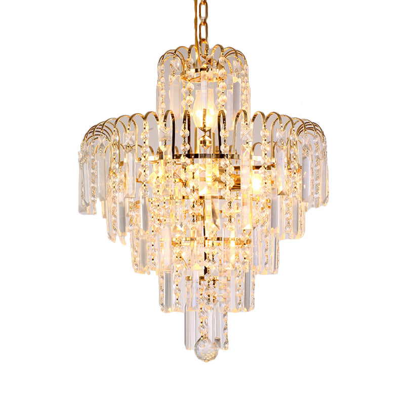 Modern Tiered Crystal Hanging Light Fixture 4/6/11 Lights Ceiling Light for Dining Room in Gold, 16"/18"/23.5" wide Clearhalo 'Ceiling Lights' 'Chandeliers' 'Modern Chandeliers' 'Modern' Lighting' 560108