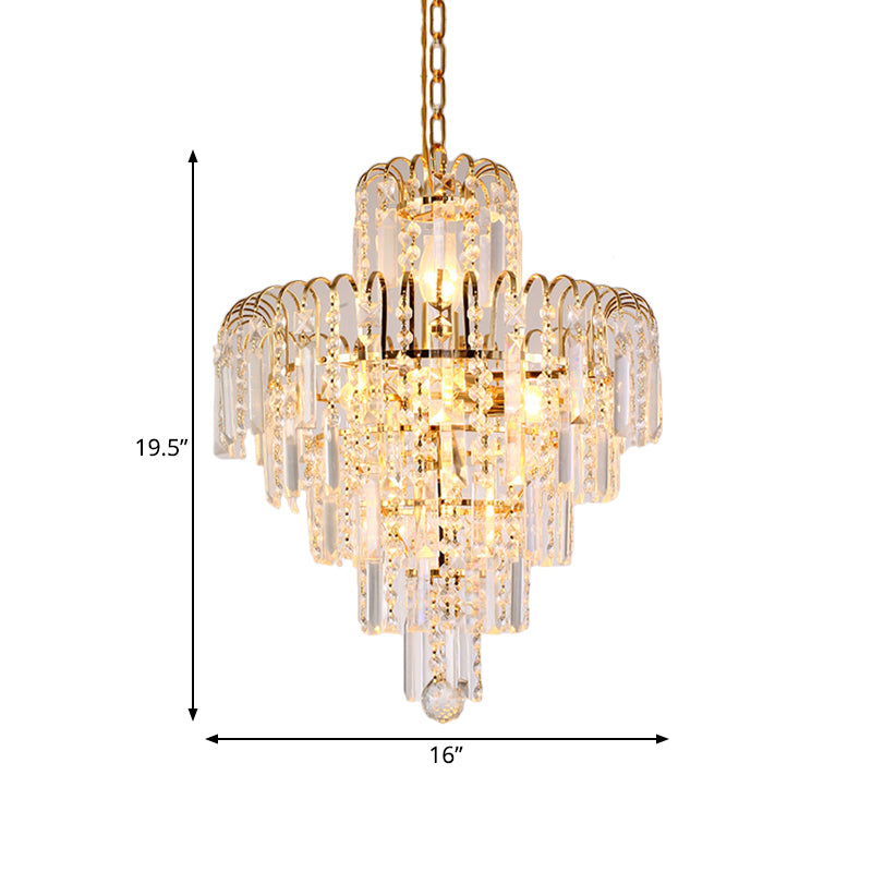 Modern Tiered Crystal Hanging Light Fixture 4/6/11 Lights Ceiling Light for Dining Room in Gold, 16"/18"/23.5" wide Clearhalo 'Ceiling Lights' 'Chandeliers' 'Modern Chandeliers' 'Modern' Lighting' 560110