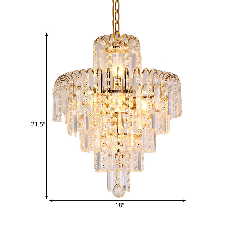 Modern Tiered Crystal Hanging Light Fixture 4/6/11 Lights Ceiling Light for Dining Room in Gold, 16"/18"/23.5" wide Clearhalo 'Ceiling Lights' 'Chandeliers' 'Modern Chandeliers' 'Modern' Lighting' 560111