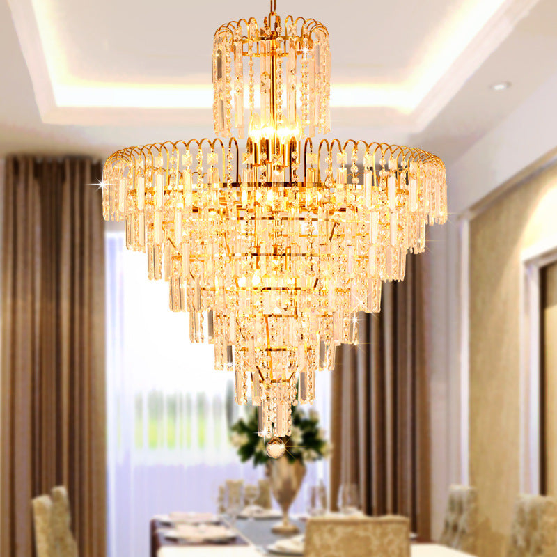 Modern Tiered Crystal Hanging Light Fixture 4/6/11 Lights Ceiling Light for Dining Room in Gold, 16"/18"/23.5" wide Clearhalo 'Ceiling Lights' 'Chandeliers' 'Modern Chandeliers' 'Modern' Lighting' 560113