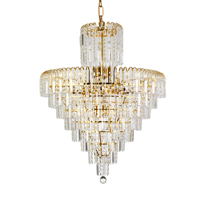 Modern Tiered Crystal Hanging Light Fixture 4/6/11 Lights Ceiling Light for Dining Room in Gold, 16"/18"/23.5" wide Clearhalo 'Ceiling Lights' 'Chandeliers' 'Modern Chandeliers' 'Modern' Lighting' 560114