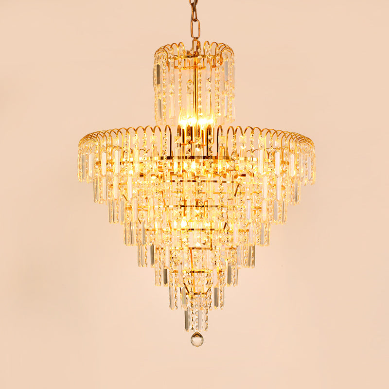 Modern Tiered Crystal Hanging Light Fixture 4/6/11 Lights Ceiling Light for Dining Room in Gold, 16"/18"/23.5" wide Clearhalo 'Ceiling Lights' 'Chandeliers' 'Modern Chandeliers' 'Modern' Lighting' 560115