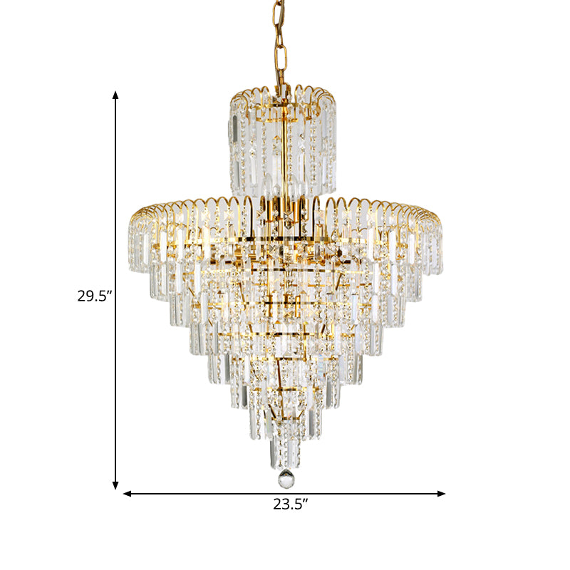 Modern Tiered Crystal Hanging Light Fixture 4/6/11 Lights Ceiling Light for Dining Room in Gold, 16"/18"/23.5" wide Clearhalo 'Ceiling Lights' 'Chandeliers' 'Modern Chandeliers' 'Modern' Lighting' 560116