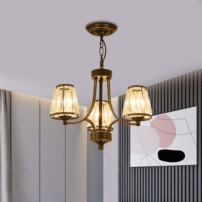 Contemporary Conical Chandelier Lamp Crystal 3/5/6 Lights Bedroom Hanging Light Fixture in Gold/Black 3 Black Clearhalo 'Ceiling Lights' 'Chandeliers' 'Modern Chandeliers' 'Modern' Lighting' 560117