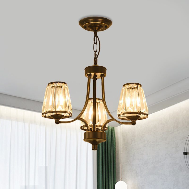 Contemporary Conical Chandelier Lamp Crystal 3/5/6 Lights Bedroom Hanging Light Fixture in Gold/Black Clearhalo 'Ceiling Lights' 'Chandeliers' 'Modern Chandeliers' 'Modern' Lighting' 560118