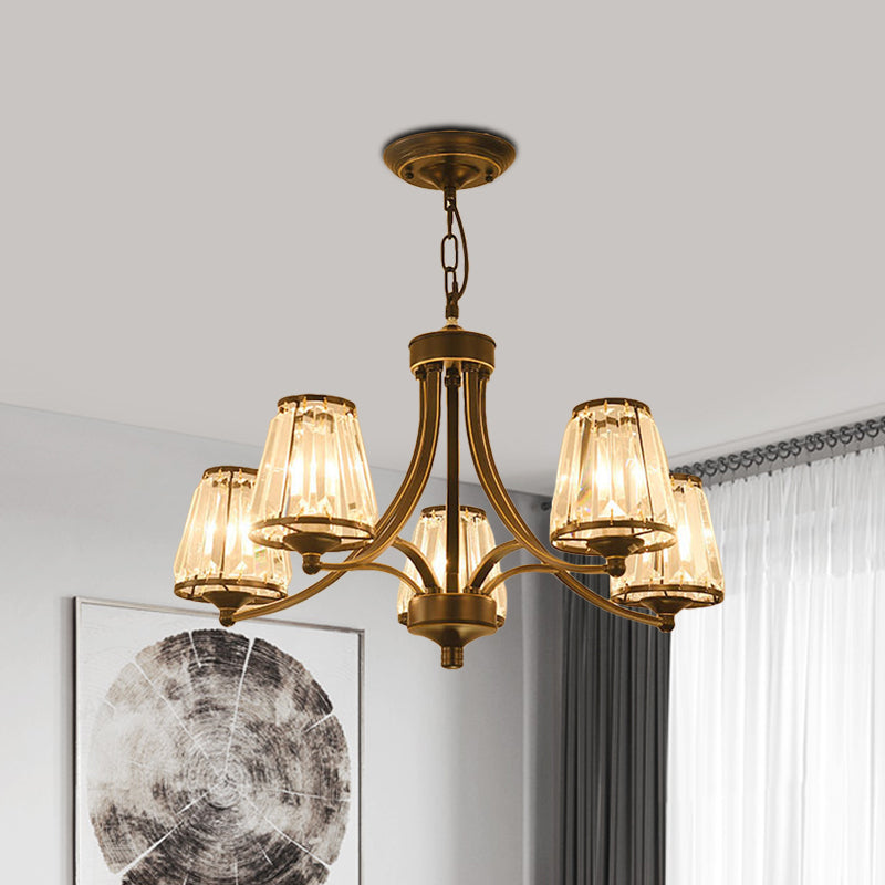 Contemporary Conical Chandelier Lamp Crystal 3/5/6 Lights Bedroom Hanging Light Fixture in Gold/Black 5 Black Clearhalo 'Ceiling Lights' 'Chandeliers' 'Modern Chandeliers' 'Modern' Lighting' 560122