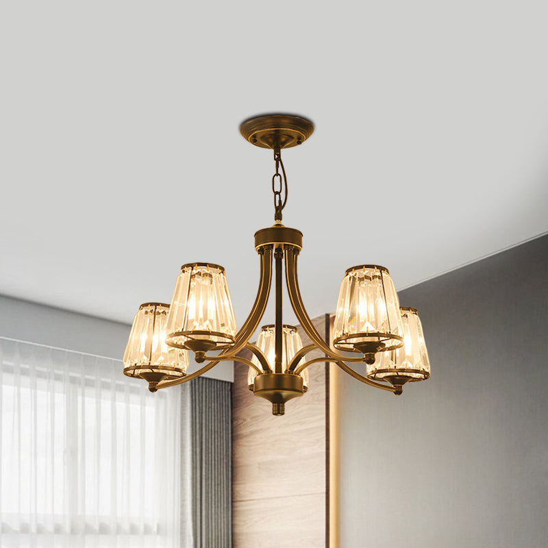 Contemporary Conical Chandelier Lamp Crystal 3/5/6 Lights Bedroom Hanging Light Fixture in Gold/Black Clearhalo 'Ceiling Lights' 'Chandeliers' 'Modern Chandeliers' 'Modern' Lighting' 560123