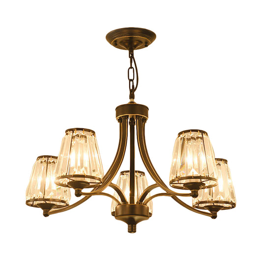 Contemporary Conical Chandelier Lamp Crystal 3/5/6 Lights Bedroom Hanging Light Fixture in Gold/Black Clearhalo 'Ceiling Lights' 'Chandeliers' 'Modern Chandeliers' 'Modern' Lighting' 560125