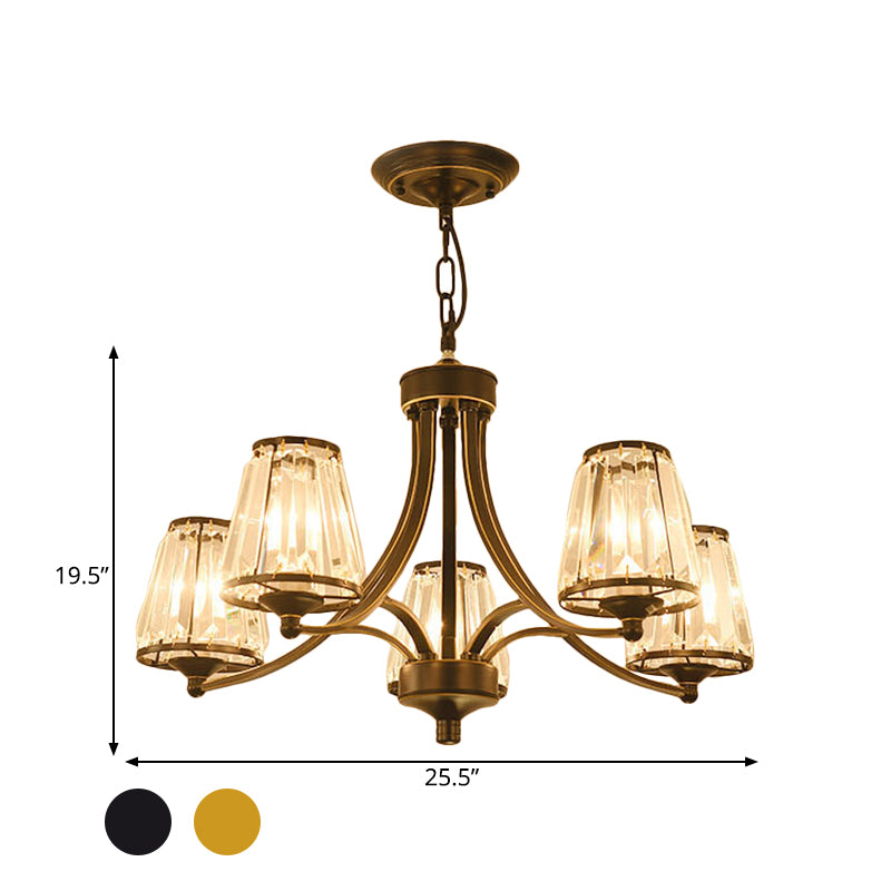 Contemporary Conical Chandelier Lamp Crystal 3/5/6 Lights Bedroom Hanging Light Fixture in Gold/Black Clearhalo 'Ceiling Lights' 'Chandeliers' 'Modern Chandeliers' 'Modern' Lighting' 560126