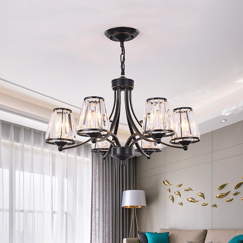 Contemporary Conical Chandelier Lamp Crystal 3/5/6 Lights Bedroom Hanging Light Fixture in Gold/Black Clearhalo 'Ceiling Lights' 'Chandeliers' 'Modern Chandeliers' 'Modern' Lighting' 560128