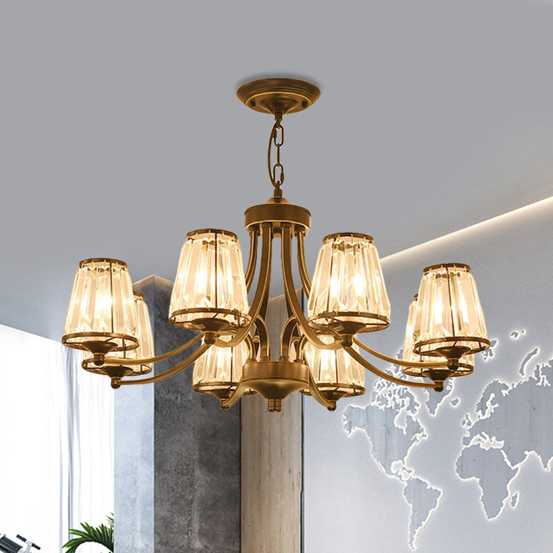 Contemporary Conical Chandelier Lamp Crystal 3/5/6 Lights Bedroom Hanging Light Fixture in Gold/Black 8 Black Clearhalo 'Ceiling Lights' 'Chandeliers' 'Modern Chandeliers' 'Modern' Lighting' 560132