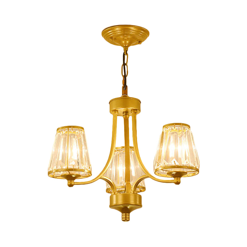 Contemporary Conical Chandelier Lamp Crystal 3/5/6 Lights Bedroom Hanging Light Fixture in Gold/Black Clearhalo 'Ceiling Lights' 'Chandeliers' 'Modern Chandeliers' 'Modern' Lighting' 560140