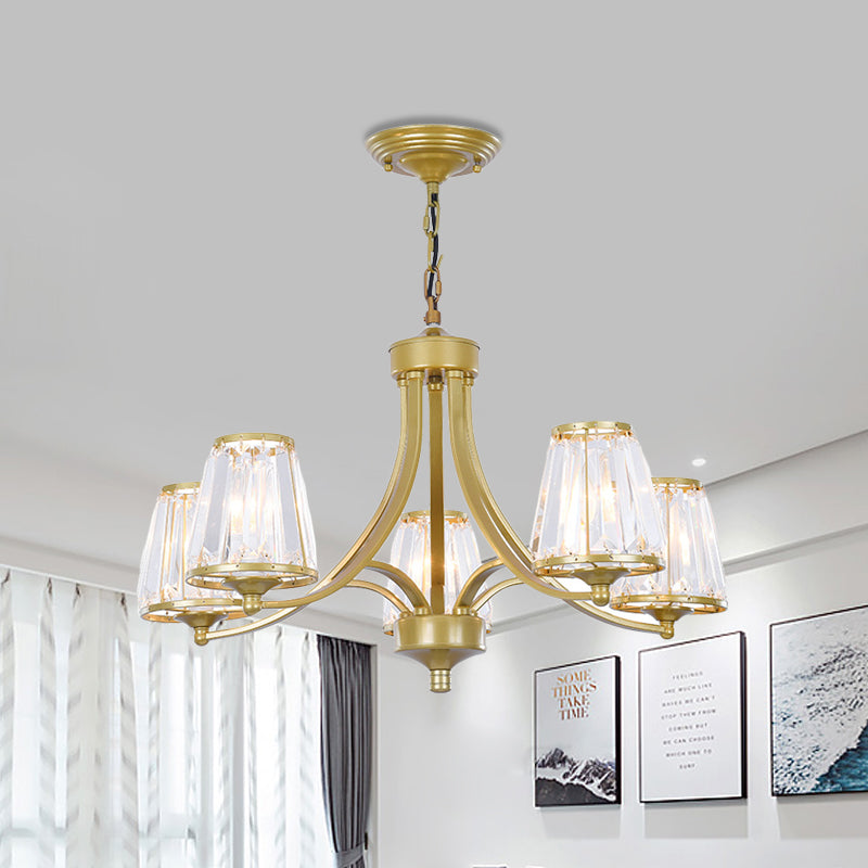 Contemporary Conical Chandelier Lamp Crystal 3/5/6 Lights Bedroom Hanging Light Fixture in Gold/Black 5 Gold Clearhalo 'Ceiling Lights' 'Chandeliers' 'Modern Chandeliers' 'Modern' Lighting' 560141