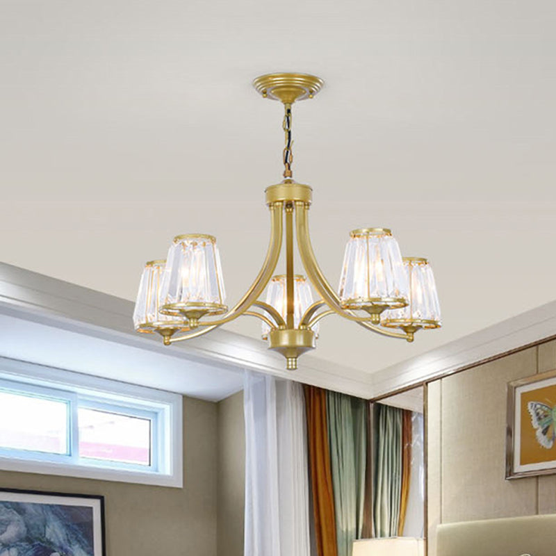 Contemporary Conical Chandelier Lamp Crystal 3/5/6 Lights Bedroom Hanging Light Fixture in Gold/Black Clearhalo 'Ceiling Lights' 'Chandeliers' 'Modern Chandeliers' 'Modern' Lighting' 560142