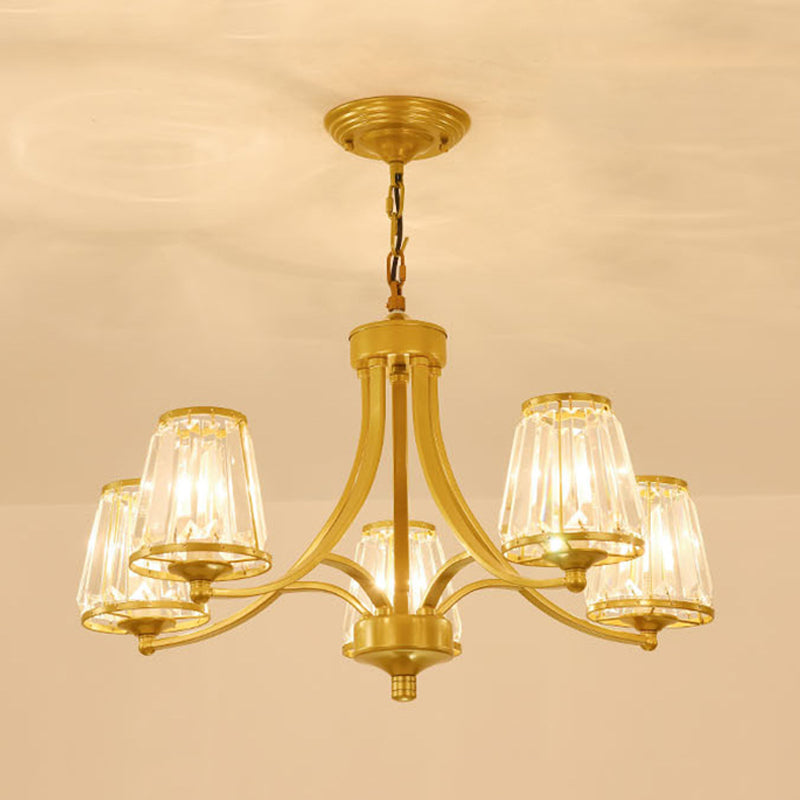 Contemporary Conical Chandelier Lamp Crystal 3/5/6 Lights Bedroom Hanging Light Fixture in Gold/Black Clearhalo 'Ceiling Lights' 'Chandeliers' 'Modern Chandeliers' 'Modern' Lighting' 560143