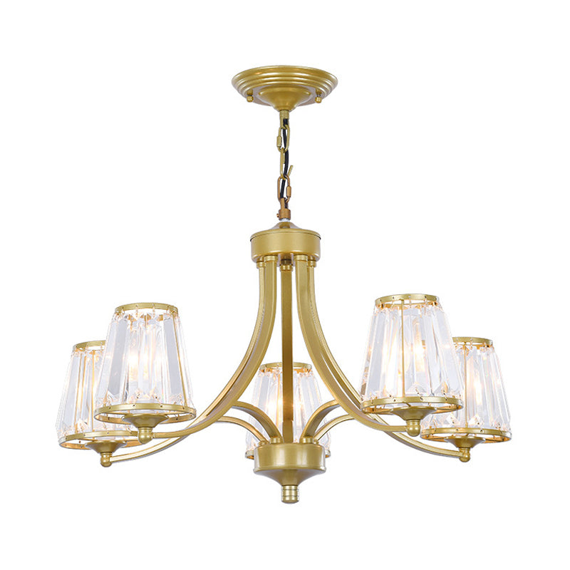 Contemporary Conical Chandelier Lamp Crystal 3/5/6 Lights Bedroom Hanging Light Fixture in Gold/Black Clearhalo 'Ceiling Lights' 'Chandeliers' 'Modern Chandeliers' 'Modern' Lighting' 560144