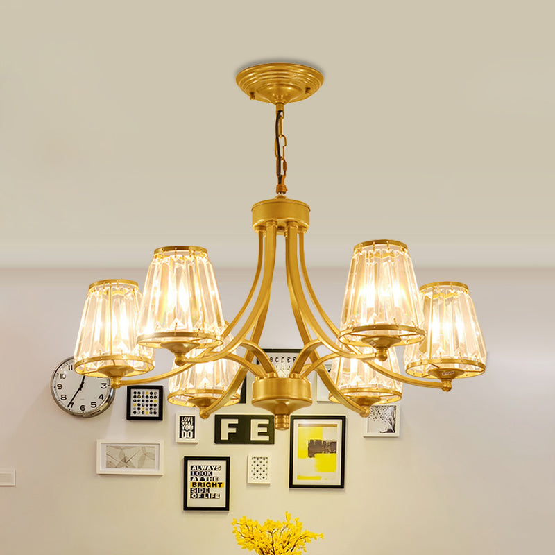 Contemporary Conical Chandelier Lamp Crystal 3/5/6 Lights Bedroom Hanging Light Fixture in Gold/Black 6 Gold Clearhalo 'Ceiling Lights' 'Chandeliers' 'Modern Chandeliers' 'Modern' Lighting' 560145