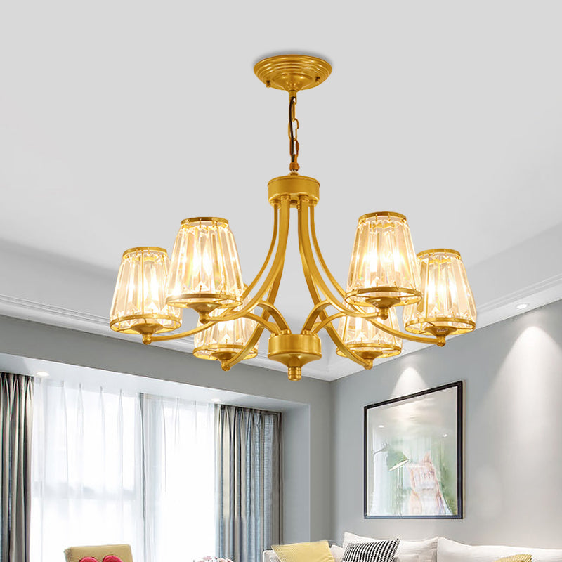 Contemporary Conical Chandelier Lamp Crystal 3/5/6 Lights Bedroom Hanging Light Fixture in Gold/Black Clearhalo 'Ceiling Lights' 'Chandeliers' 'Modern Chandeliers' 'Modern' Lighting' 560146