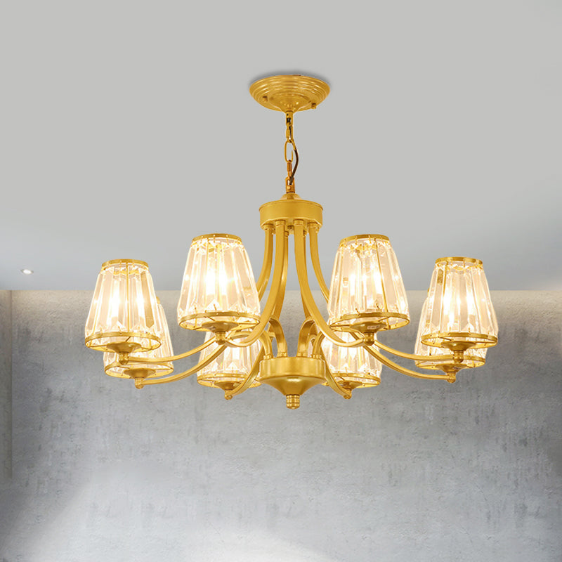 Contemporary Conical Chandelier Lamp Crystal 3/5/6 Lights Bedroom Hanging Light Fixture in Gold/Black 8 Gold Clearhalo 'Ceiling Lights' 'Chandeliers' 'Modern Chandeliers' 'Modern' Lighting' 560149