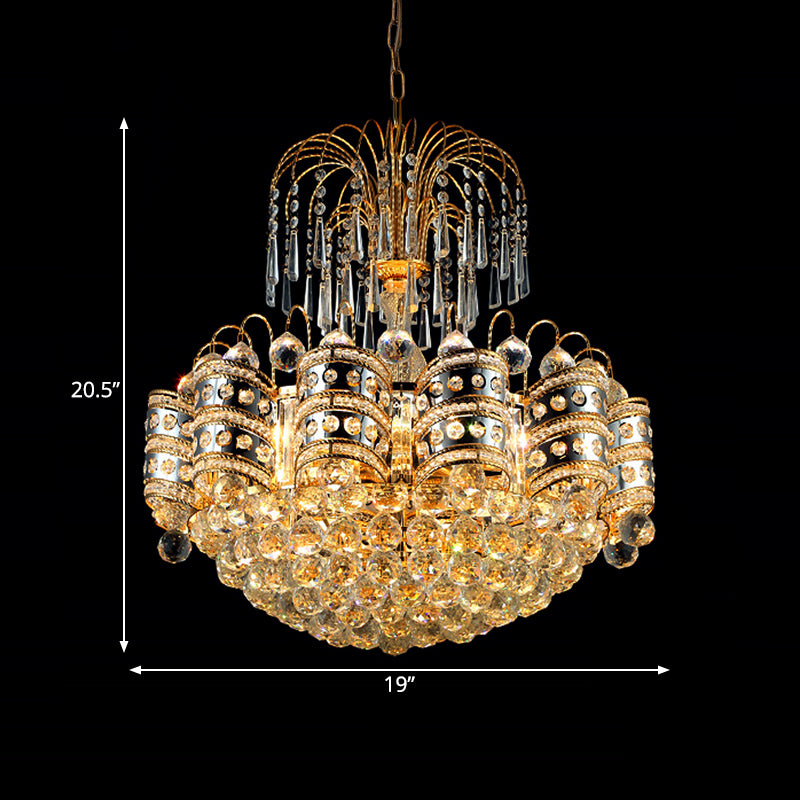 Crystal Dome Ceiling Light Modern 10 Lights Gold Chandelier Light Fixture for Bedroom Clearhalo 'Ceiling Lights' 'Chandeliers' 'Modern Chandeliers' 'Modern' Lighting' 560162