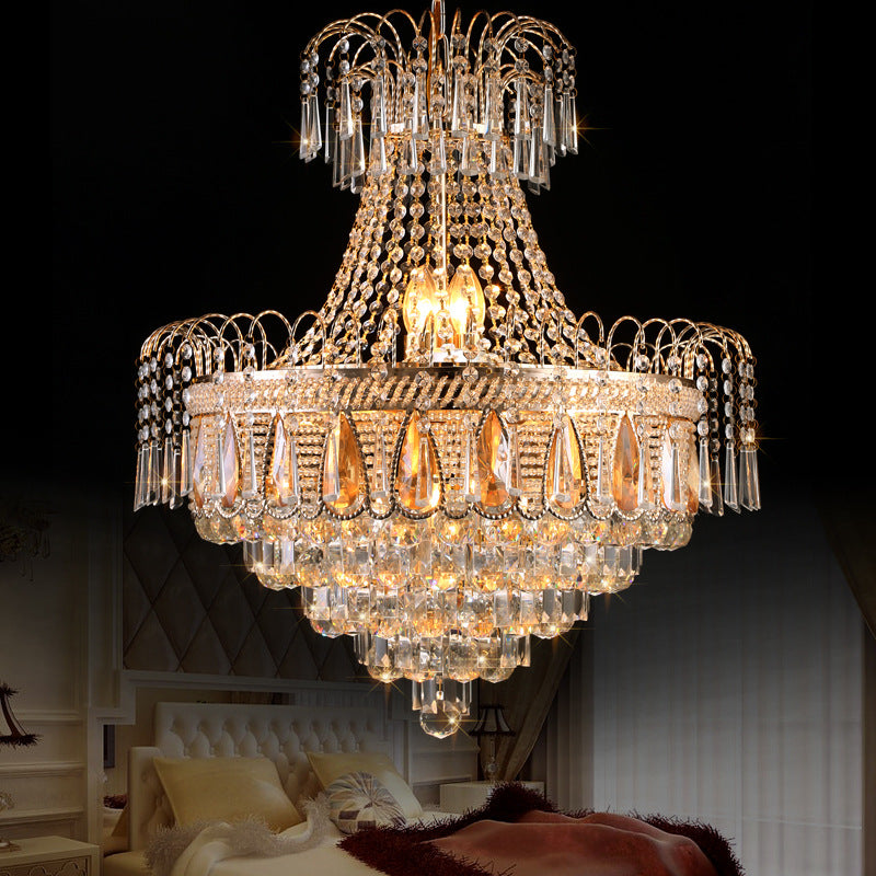 Tiered Bedroom Chandelier Light Fixture Crystal 10 Lights Contemporary Ceiling Light in Gold Clearhalo 'Ceiling Lights' 'Chandeliers' 'Modern Chandeliers' 'Modern' Lighting' 560174