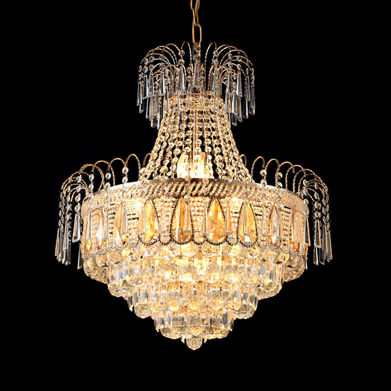 Tiered Bedroom Chandelier Light Fixture Crystal 10 Lights Contemporary Ceiling Light in Gold Clearhalo 'Ceiling Lights' 'Chandeliers' 'Modern Chandeliers' 'Modern' Lighting' 560175