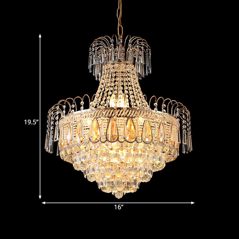 Tiered Bedroom Chandelier Light Fixture Crystal 10 Lights Contemporary Ceiling Light in Gold Clearhalo 'Ceiling Lights' 'Chandeliers' 'Modern Chandeliers' 'Modern' Lighting' 560177