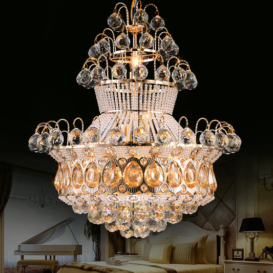 Gourd Ceiling Light Fixture Modern Crystal 10 Lights Gold Chandelier Light for Bedroom Clearhalo 'Ceiling Lights' 'Chandeliers' 'Modern Chandeliers' 'Modern' Lighting' 560179