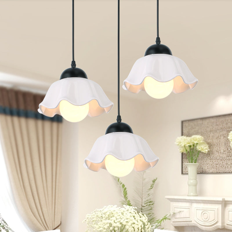 1/3 Light Ceiling Pendant Light Classic Scalloped Black Ceramic Hanging Lamp for Dining Room 3 Black Clearhalo 'Ceiling Lights' 'Pendant Lights' 'Pendants' Lighting' 560193_8541d911-8ccf-484a-a9db-070482986e27