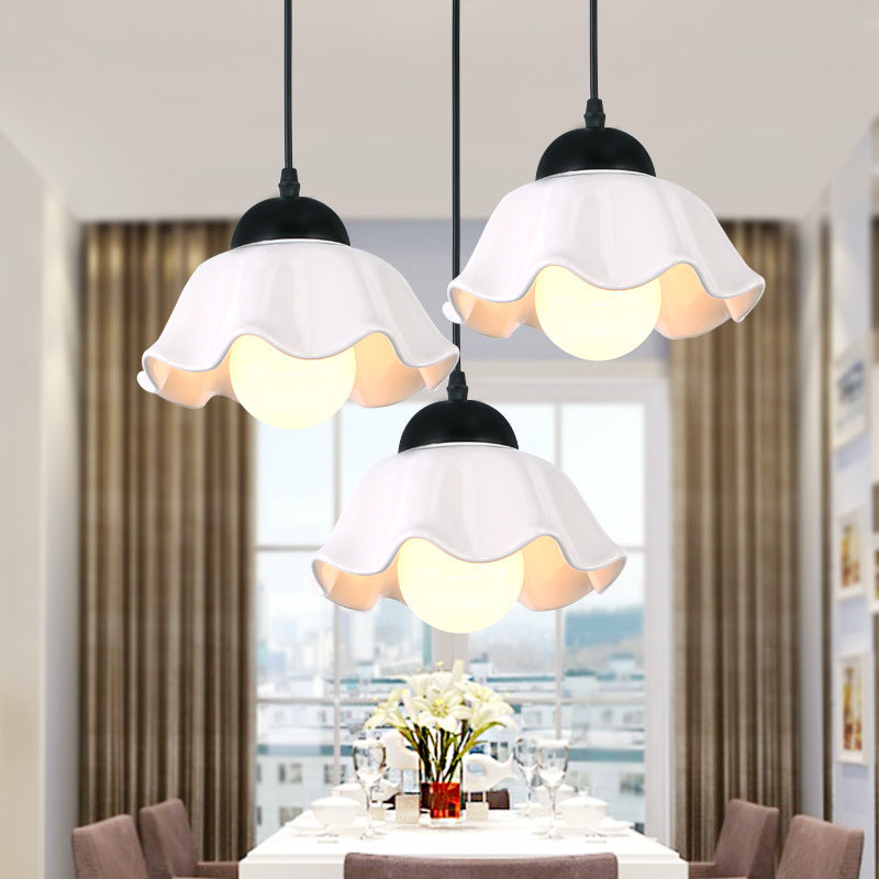 1/3 Light Ceiling Pendant Light Classic Scalloped Black Ceramic Hanging Lamp for Dining Room Clearhalo 'Ceiling Lights' 'Pendant Lights' 'Pendants' Lighting' 560194